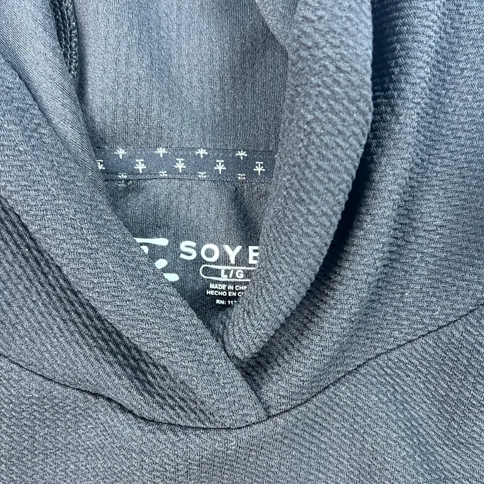 Soybu Sudadera con Capucha Texturizada Para Mujer Grande Negra Sudadera con Capucha Pullover Elastizada Foto 3 de 4