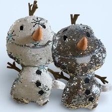 Disney Frozen Olaf Sequins Reversible Snowman Stuffed Animal Plush 12" EUC