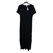 GAP NWT Black Ribbed Knit Maxi Dress Size Medium Tall Minimalist Capsule Tshirt