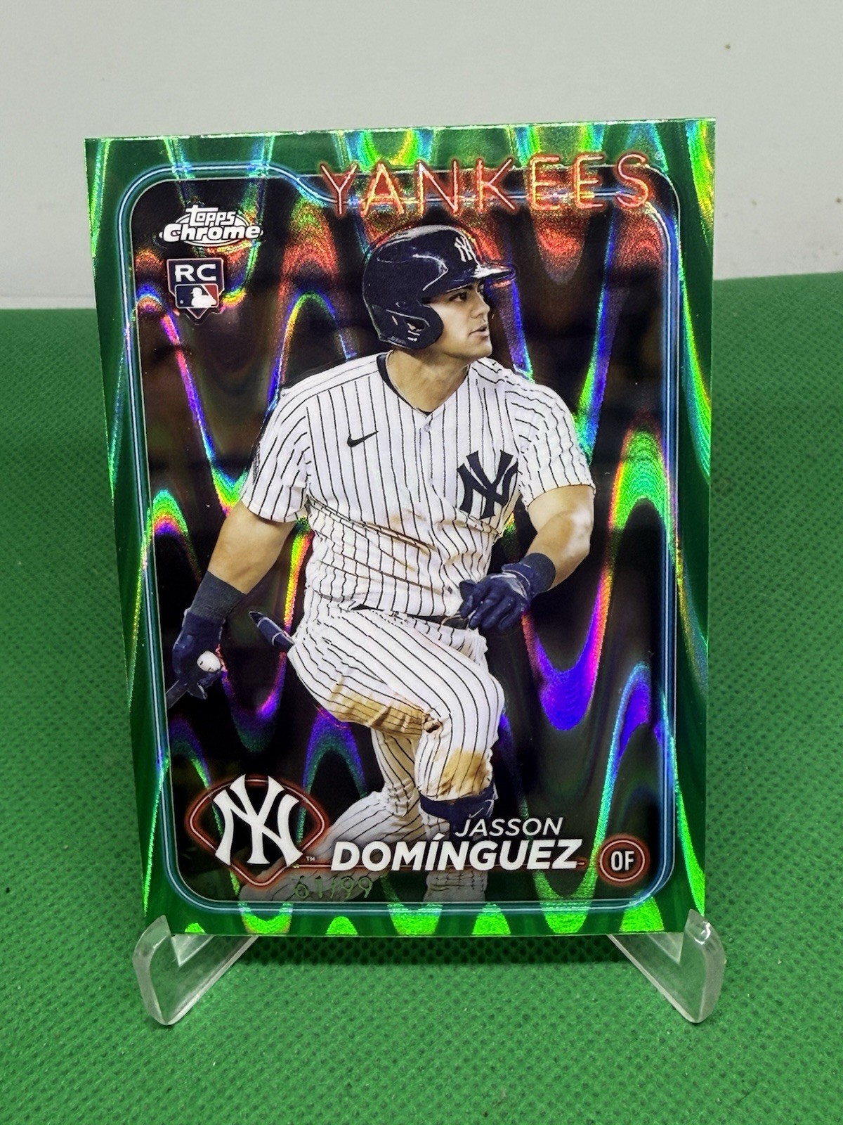 2024 Topps Chrome Jasson Dominguez Green Raywave Refractor /99 #89 RC Yankees