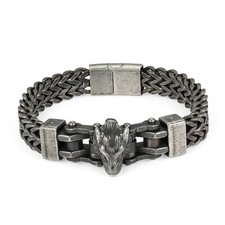 Herren Armband Wolf Edelstahl Panzerkette Silber Gold Schwarz 12mm 22cm
