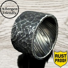 15mm Ultra Wide Raw Damascus Steel Men Hammered Ring Hand Forged Band Mens Thick