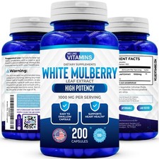White Mulberry 1000mg 200 Capsules Support Blood Sugar Cholesterol Levels