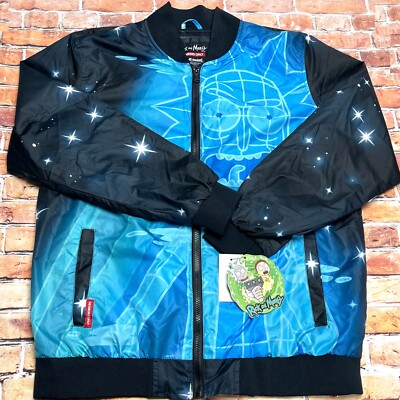 Members Only Rick and Morty Mens Full Zip Jacket New Black Blue Size M