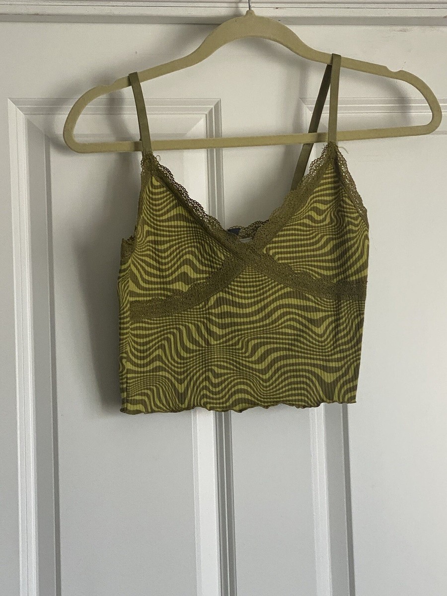 H&M Divided Small Olive Green Thin Ribbed Lace Cami Tank Top