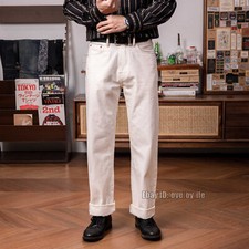 Retro Mens 14oz White Jeans Selvedge Pants Cotton Denim Trousers Red Tornado