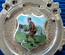 EARLY Silver  Enamel Medal / Fob / Pendant - Bowling / Bowls 1939 Birmingham