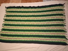 Vintage Handmade Crochet Afghan Blanket Aztec Fringed 54x38Cottage Granny Core