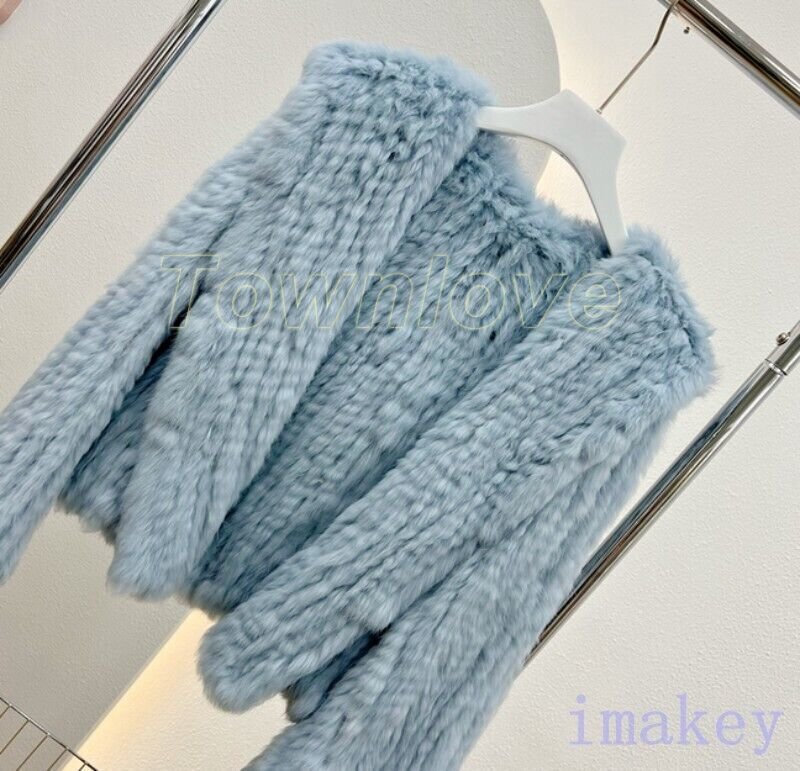 Women Knitted Real Rex Rabbit Fur Hooded Coat Short Knits Jacket Winter ...