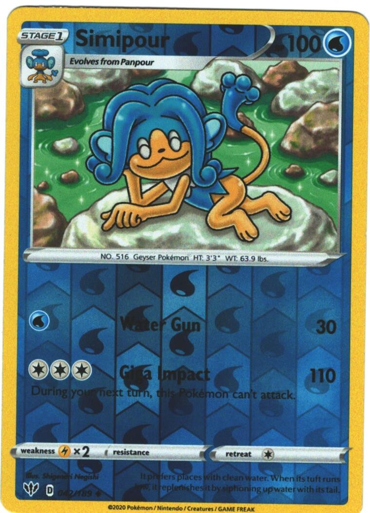 Simipour 42/189 Darkness Ablaze Reverse Holo Uncommon Pokemon Card Pokémon TCG