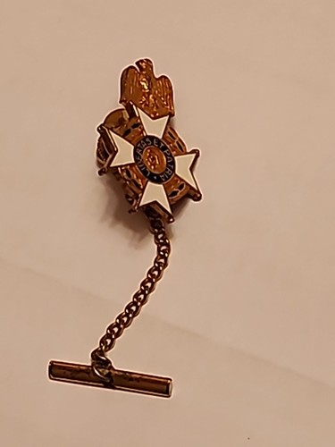 🔥⚡️ AMERICAN LEGION Service Gold Tie Tack PIN with Chain GOLD EAGLE BADGE 🔥 - Picture 6 of 9
