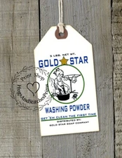 Hang Tags  PRIMITIVE GOLD STAR LAUNDRY SOAP FEEDSACK STYLE TAGS #1271  Gift Tags
