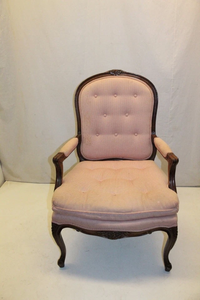 Elegante silla lateral francesa estilo Luis XV nogal Fauteuil sala de estar Foto 2 de 4
