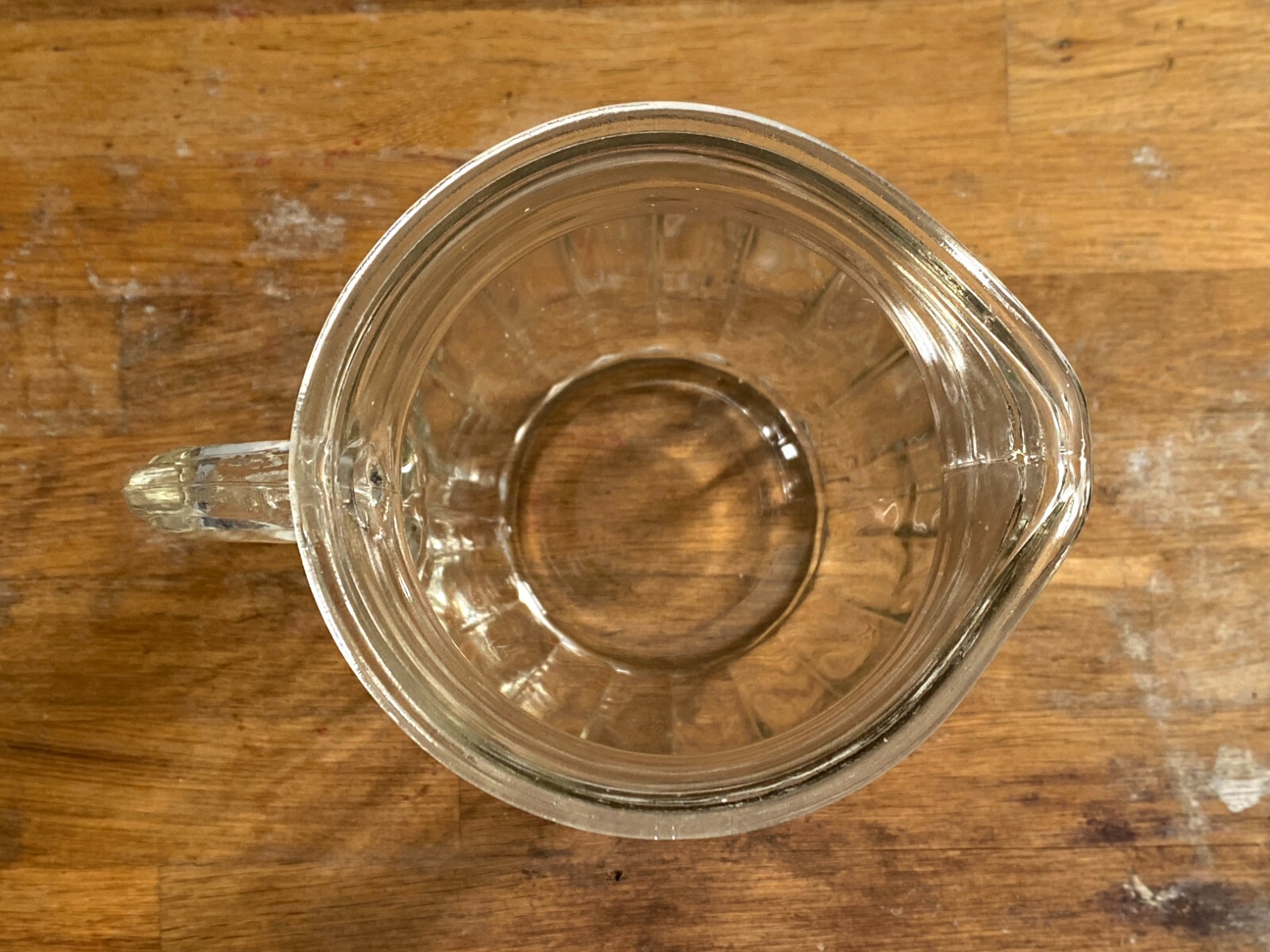 Vintage Ribbed Pressed Glass Pitcher – Clear, Mid-Century Style, Unmarked