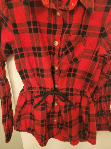 Cat & Jack Girls Red And Black Flannel Shirt With Ajustable Waste - Picture 4 of 9