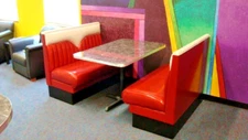 2 New Hot Rod Diner Booths plus Metal Edge Table with base - Restaurant 