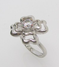 925 Sterling Silver Cubic Zirconia Flower Ladies Ring Size 5 - 3.4G