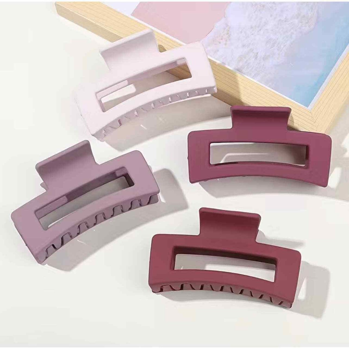 Hair Claw Clips Matte 4 Piece Set Rectangle Size Medium NEW 