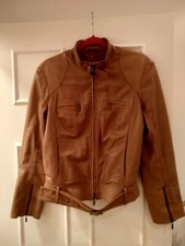 Women's Jacket 100% Real Leather - Camel Colour - Uk Size 12 - Stefanel Brand