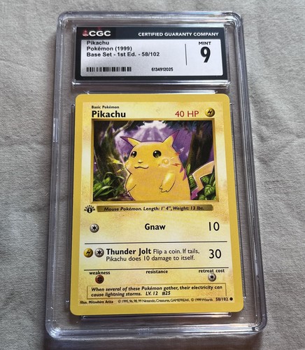 PIKACHU 1st Edition Base Set Shadowless Pokemon Card 58 Yellow Cheeks CGC 9