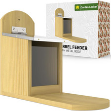 Squirrel Feeder with Metal Roof - Natural Wood with Extra Long Feeding Platform 