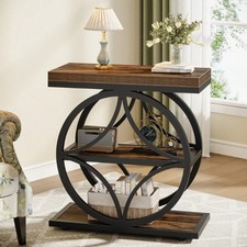 Industrial Side Table Narrow Small End Table with 3-Tier Storage for Living Room