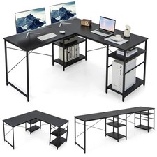 L-Shaped Corner Computer Desk Study Writing Desk Workstation w/Storage-Black