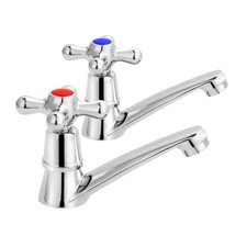 2Pcs Twin Basin Sink  Cold and Hot Taps Pair Chrome Bathroom Water Faucets