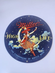 Miller High Life Girl on the Moon Porcelain Enamel Beer Sign Ande Rooney 12"