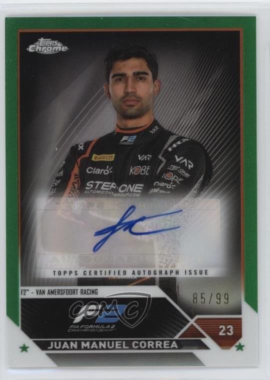 2023 Topps Chrome Formula 1 Green Refractor 85/99 Juan Manuel Correa Auto 03j5