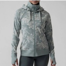 Athleta Triumph Printed Hoodie Green Camo Full Zip Jacket Thumbholes Small