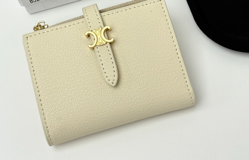 Celine Triomphe Small Folding Wallet Leather Card Holder White 10.582cm B520