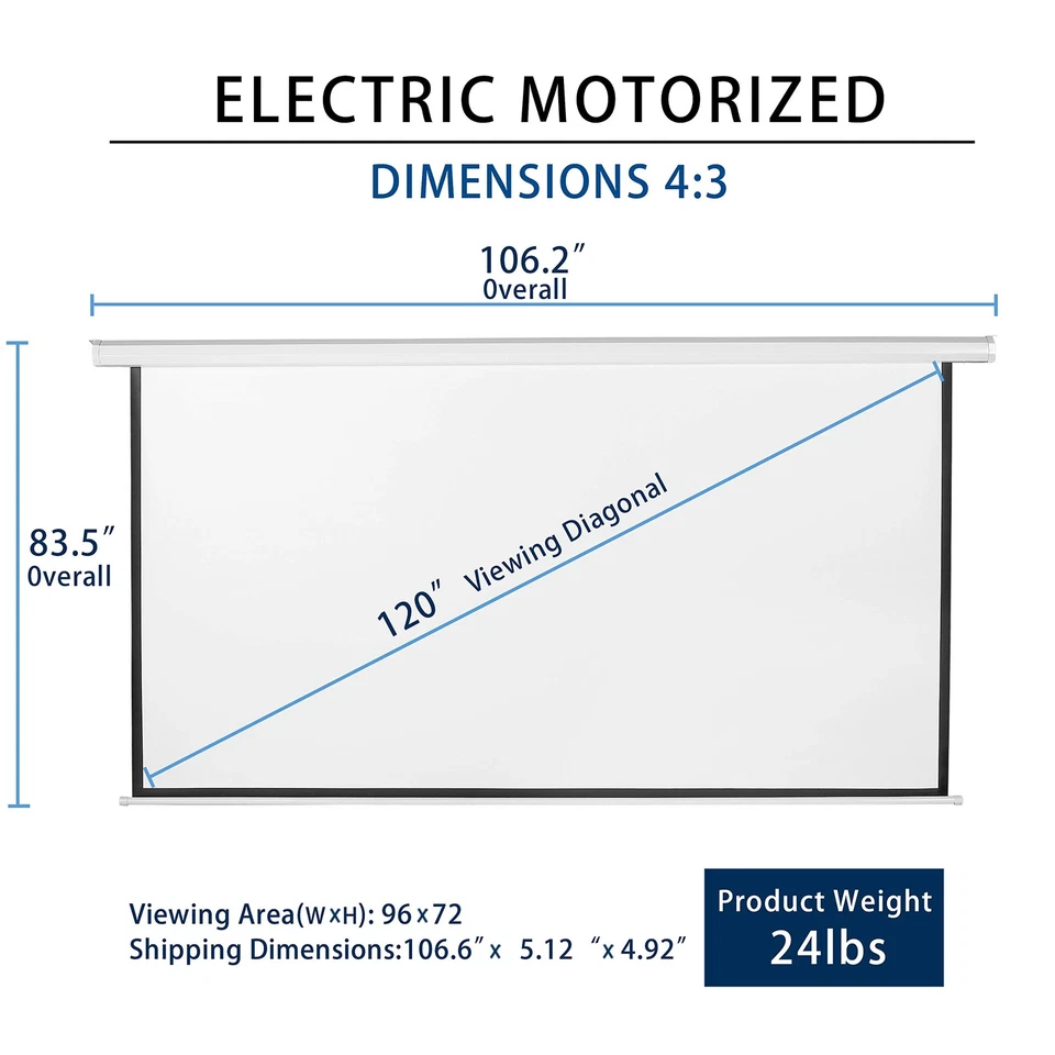 120 Motorized Projector Screen Electric Diagonal Automatic Projection 4:3 HD - Image 2 of 4