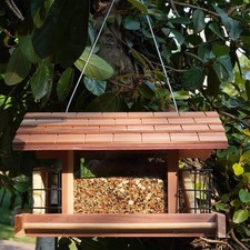 Wooden Bird Feeder Large Capacity Wood Birdfeeder for Feeding outside Garden Wil