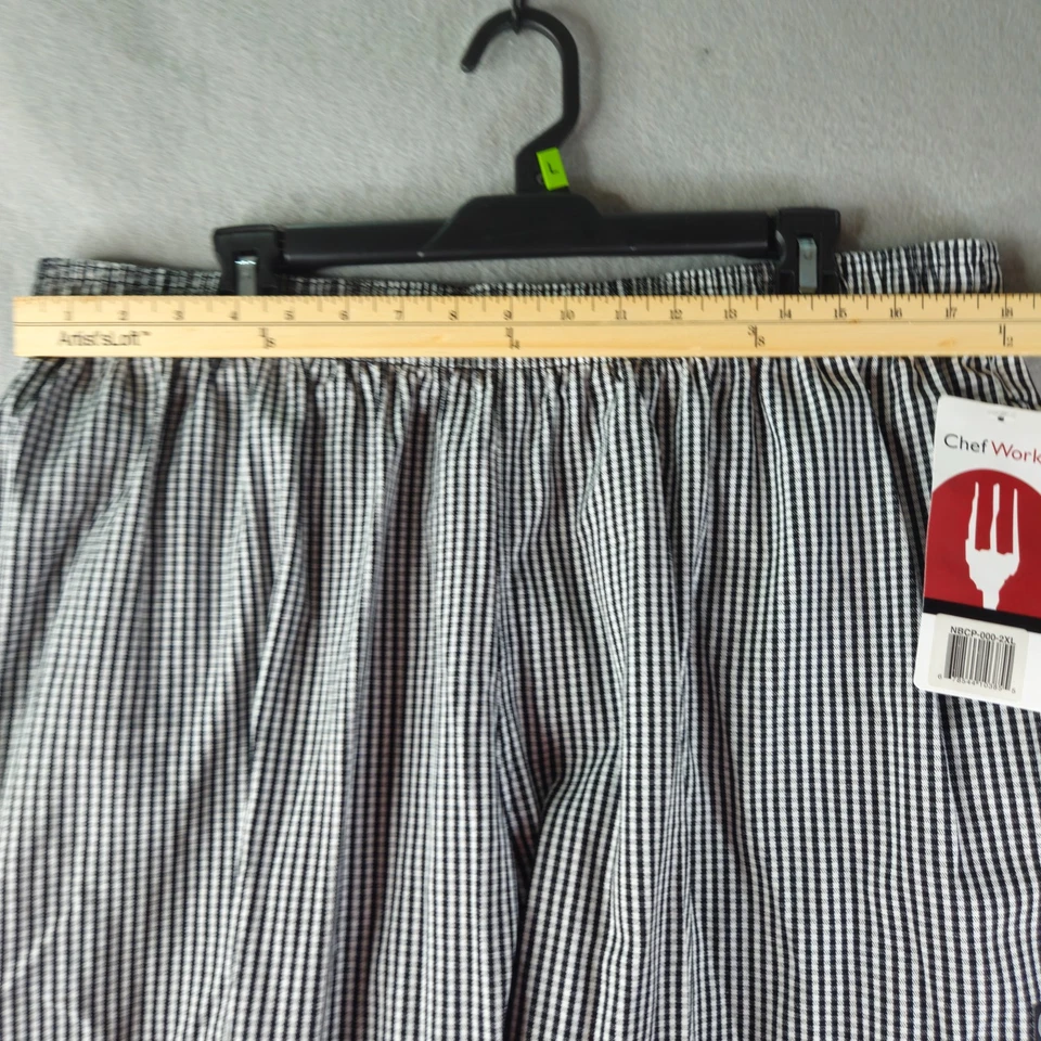 Chef Works Pants 2XL Black White Check Elastic Waist Drawstring Workwear Uniform - Image 4 of 4