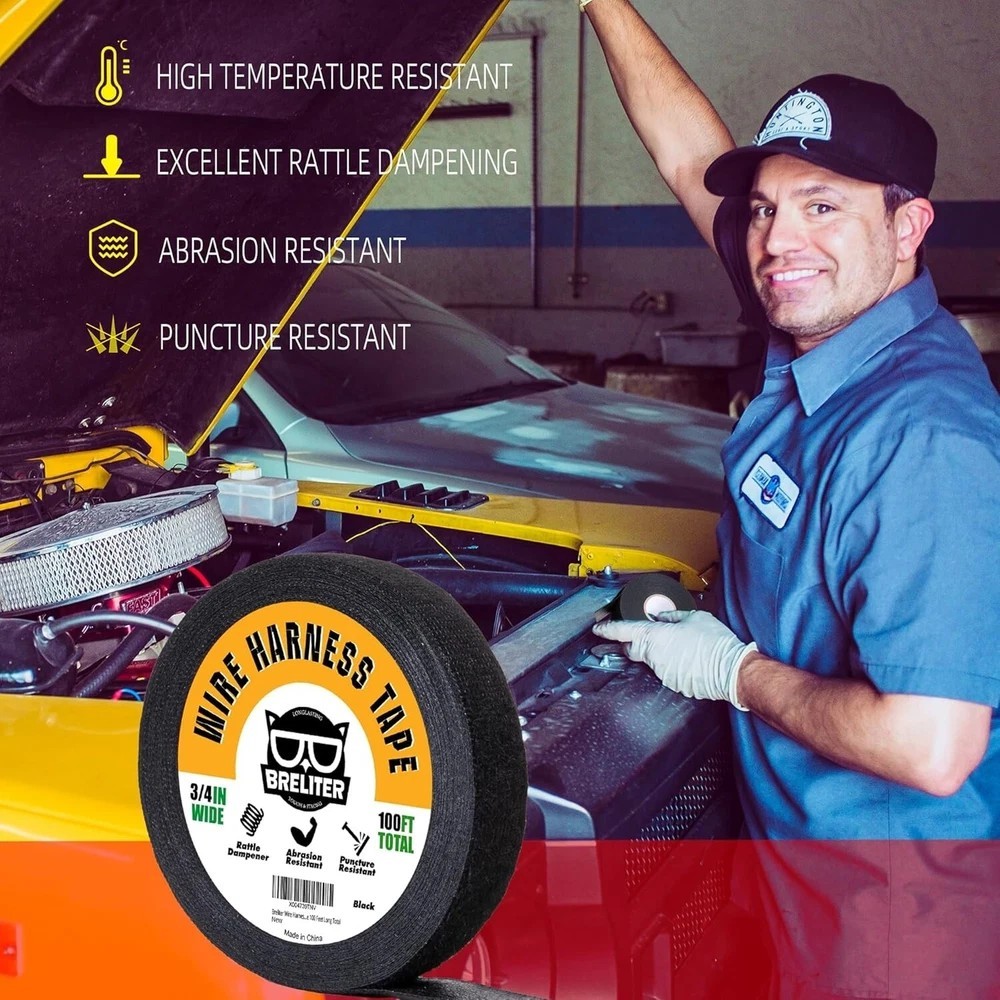 Wire Harness Tape 2Pack High Temp Wiring Harness Self-Adhesive Auto Electrical