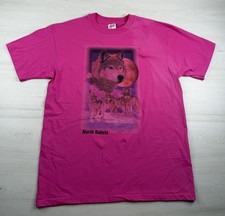 Vtg Anvil Wolf T-Shirt Moon Nature North Dakota Single Stitch 90s USA Made L