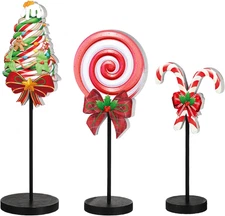 Christmas Decorations Candy Wooden Signs Indoor Tabletop Xmas Gift 3 Pcs