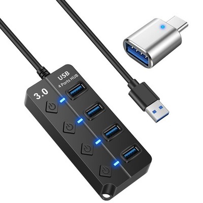 USB Hub - 3.0, 4-Port USB Station Hub with Individual Switches - Expander Hub...