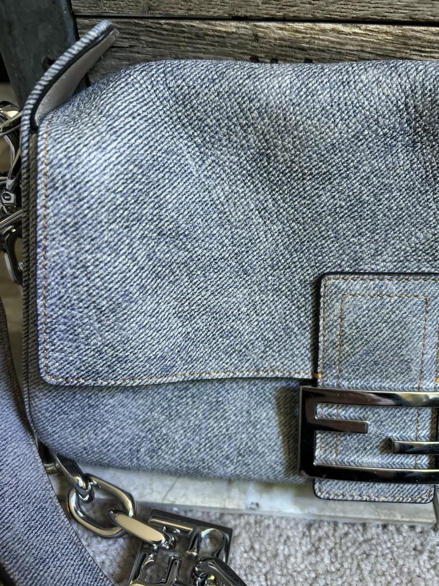 FENDI Baguette Handbag - Calf Rome Jeans in Gray WITH Palladium