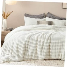  Fluffy Comforter Set - Super Soft Faux Fur Bed Set Queen 01 - Cream White