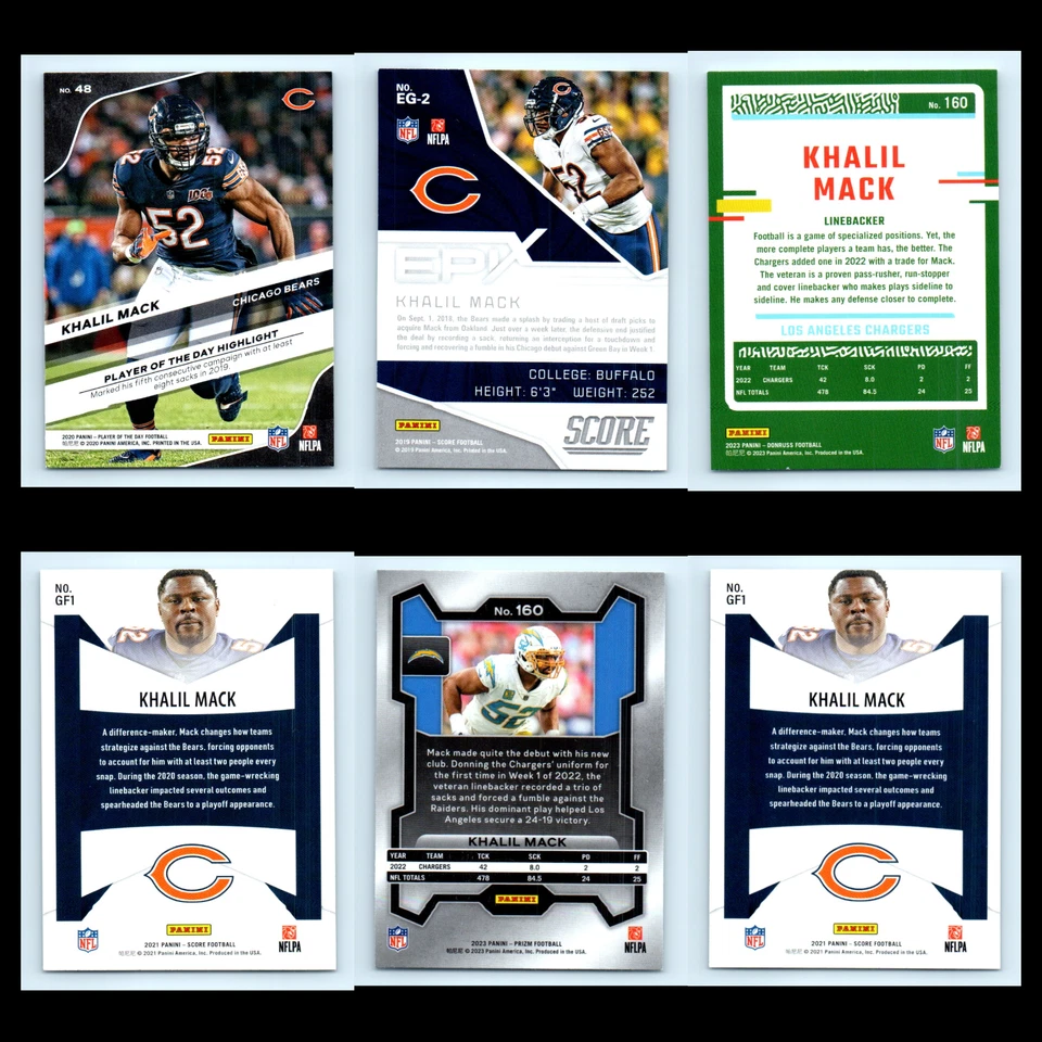 Khalil Mack Lot 6 Football Cards 2020 Panini Player Of The Day Chicago Bears Set - Image 2 of 4