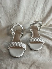 Women's White Dressy Braided Open Toe Ankle Strap Low Heel Sandal Size 8.5