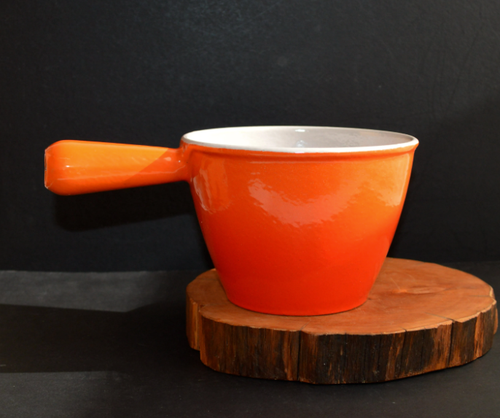 Vintage LE CREUSET Orange, White Enamel Cast Iron Saucepan Fondue Pot, France. - Bild 2 von 11