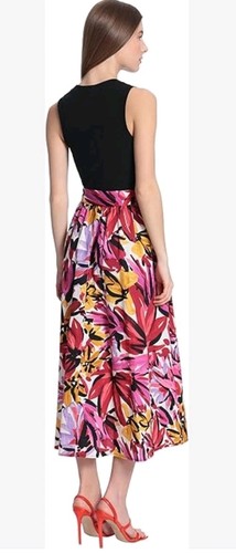 Donna Morgan Size 10 Women’s Multicolo Black Dress Flowers Print Cotton Midi CC2 - Picture 3 of 7