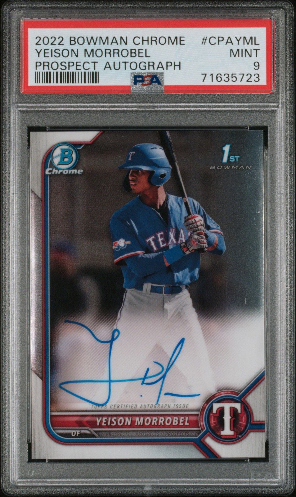 2022 BOWMAN CHROME PROSPECT AUTOS #CPAYML YEISON MORROBEL PSA 9 AUTO