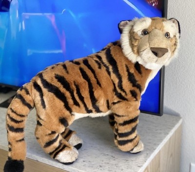 Super rare vintage SOS bengal tiger plush realistic eyelid large heirloom 30 
