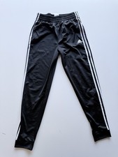 Adidas Boys L 14-16 Iconic Tricot Joggers Black White 3 Stripe Track Pants