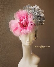 Kentucky Derby Fascinator Silver Gray Pink Royal Ascot Hat Silk Rose Del Mar Hat