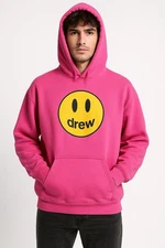 Drew House Hot Pink Smiley Hoodie Medium Oversized Yellow Logo Streetwear